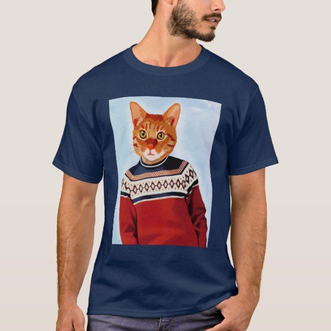 Katze im Ski Sweater T-Shirt (Vorderseite)