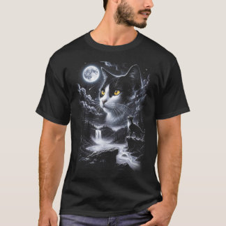 Katze im Smoking heult zum Mond 90er Retro-Tier T-Shirt