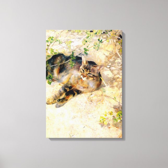 Katze im Sonnenschein, Bruno Liljefors Leinwanddruck (Vorderseite)