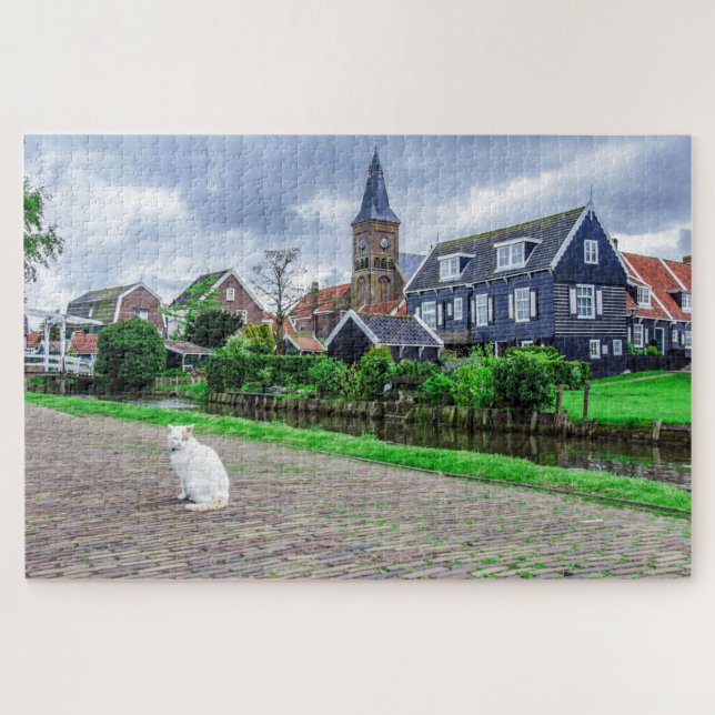 Katze im traditionellen Fischerdorf Puzzle (Horizontal)