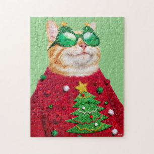 Katze im Ugly Christmas Sweater Puzzle