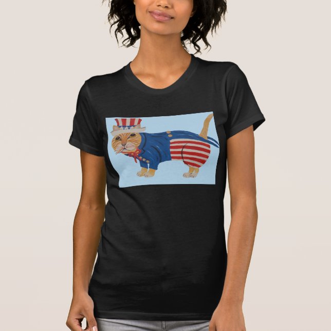 Katze im Uncle-Sam-Kostüm T-Shirt (Vorderseite)
