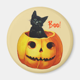 Katze im Vintagen Halloween-Magnet Kürbis Magnet
