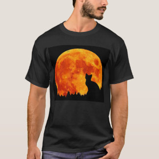Katze im vollen orange Mond T-Shirt