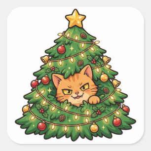 Katze im Weihnachtsbaum Lustiger Aufkleber