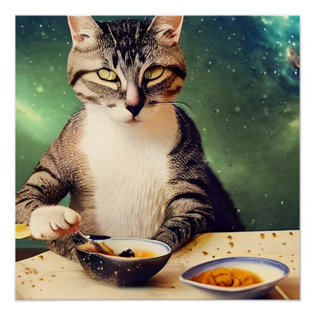 Katze im Weltraum Eating AI Generierte Kunst Poster (Vorderseite)