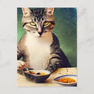 Katze im Weltraum Eating AI Generierte Kunst Postkarte