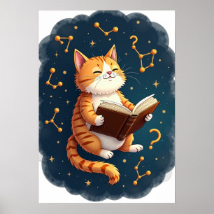 Katze im Weltraum liest Cosmic Booktok Astronomie  Poster