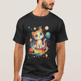Katze im Weltraum mit Planeten in Galaxien Jupiter T-Shirt