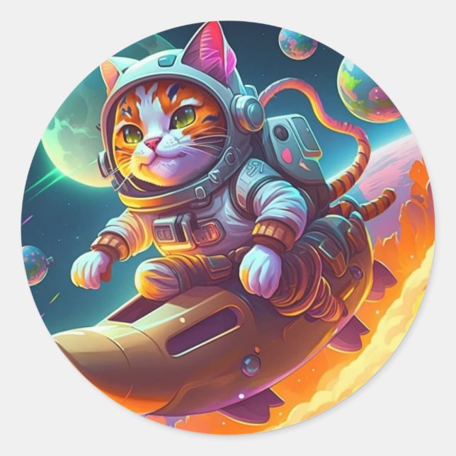 Katze im Weltraum Runder Aufkleber (Vorderseite)