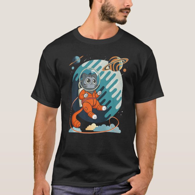 Katze im Weltraum Space Cat Nerdy  2 T-Shirt (Vorderseite)