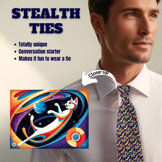 Katze im Weltraum Stealth Neck Tie Krawatte (Von Creator hochgeladen)