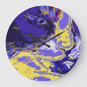Katze in abstrakten Farben Große Wanduhr