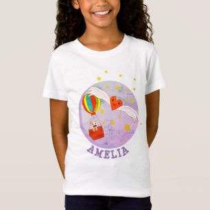 Katze in Air Balloon Kawaii Herz mit Wings Name T-Shirt