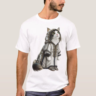 Katze in authentisch besticktem Selham betrachten T-Shirt