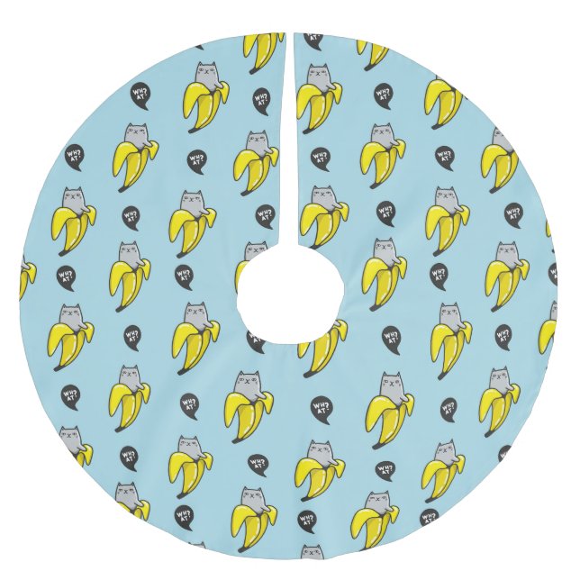 Katze in Banane Polyester Weihnachtsbaumdecke (Vorderseite)