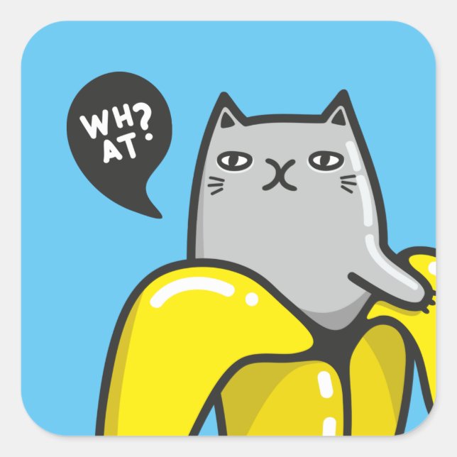 Katze in Banane Quadratischer Aufkleber (Vorderseite)
