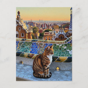 Katze in Barcelona Spanien Park Güell Travel Postkarte