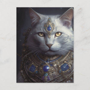 Katze in Blauer und Gold-Rüstung Postkarte