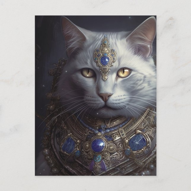 Katze in Blauer und Gold-Rüstung Postkarte (Vorderseite)