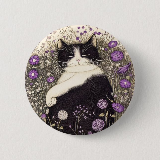 Katze in Blume Button (Vorderseite)