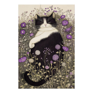 Katze in Blume Poster