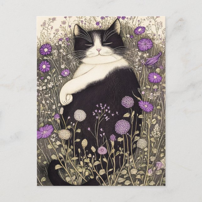 Katze in Blume Postkarte (Vorderseite)