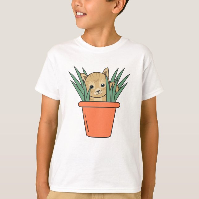 Katze in Blume Pot Funny Kitten in Pflanze T-Shirt (Vorderseite)