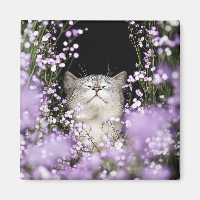 Katze in Blumen Magnet (Vorne)