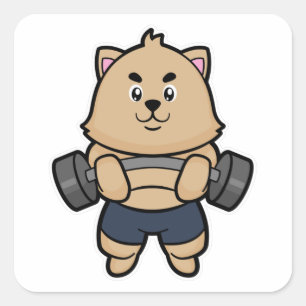 Katze in Bodybuilding mit Barbell Quadratischer Aufkleber