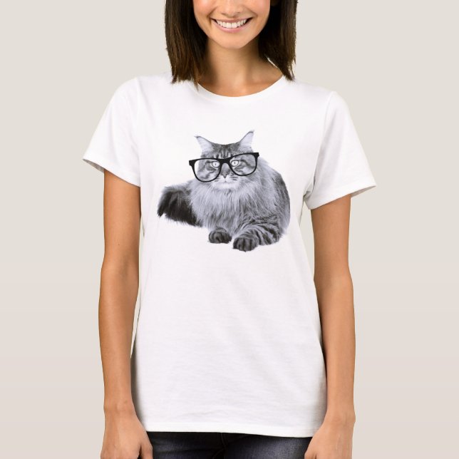Katze in Brille T-Shirt (Vorderseite)