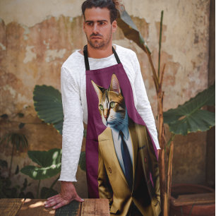 KATZE IN BUSINESS ANZUG VATER FUNNY KÜCHE SCHÜRZE