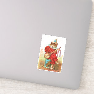Katze in Clownkleidung auf Trommelspiel Mandoline Aufkleber