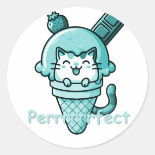 Katze in Cone Perfect Aquamarin Runder Aufkleber