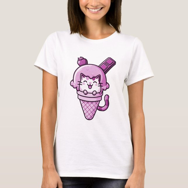 Katze in Cone Pink T-Shirt (Vorderseite)