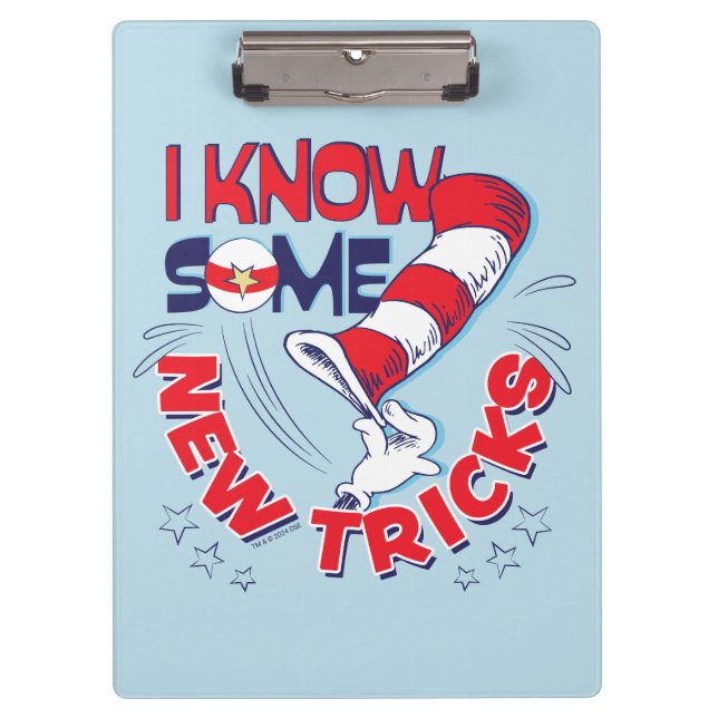 Katze in dem Hut kenne ich einige neue Tricks Klemmbrett (Vorderseite)