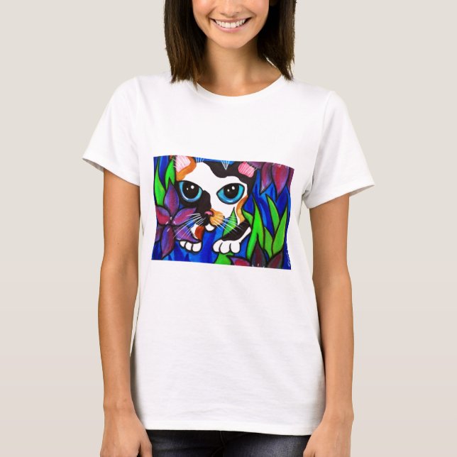 Katze in den Blumen T-Shirt (Vorderseite)