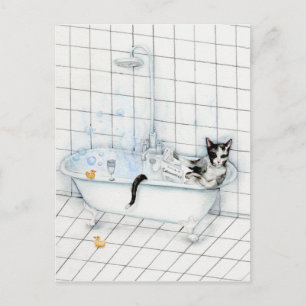 Katze in der Badewanne Postkarte