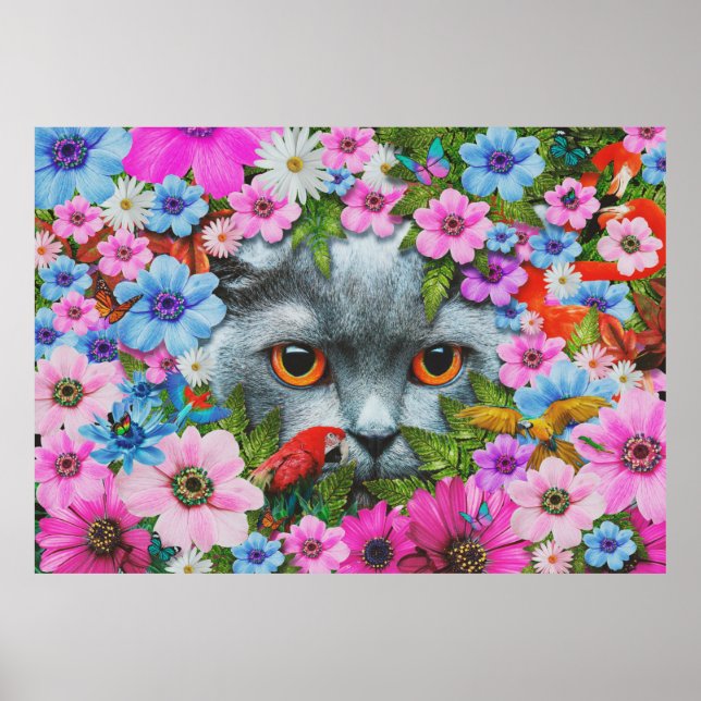 Katze in der Blume Poster (Vorne)