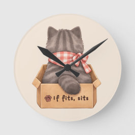 Katze in der Box Runde Wanduhr
