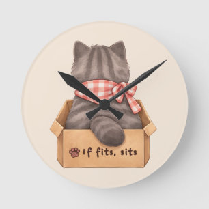 Katze in der Box Runde Wanduhr