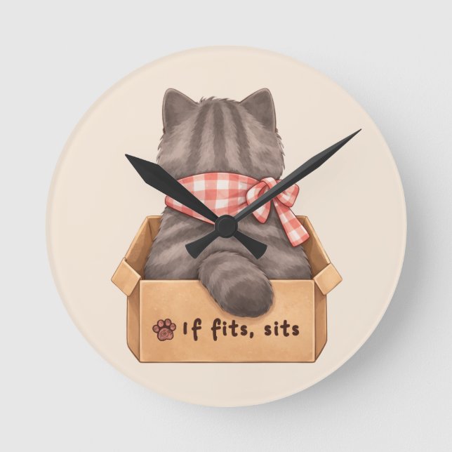 Katze in der Box Runde Wanduhr (Vorderseite)