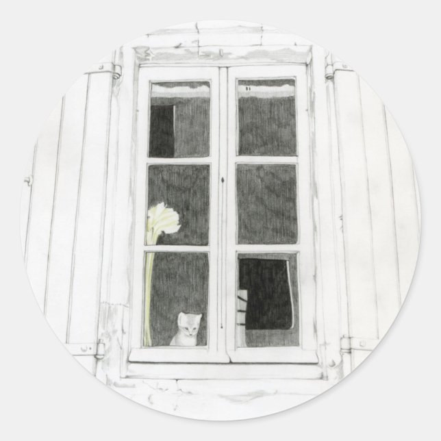 Katze in der Fensteraufkleber Runder Aufkleber (Vorderseite)