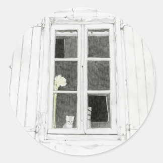 Katze in der Fensteraufkleber Runder Aufkleber