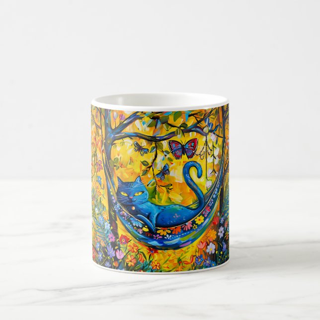 Katze in der Hängematte unter dem Baum Kaffeetasse (Mittel)