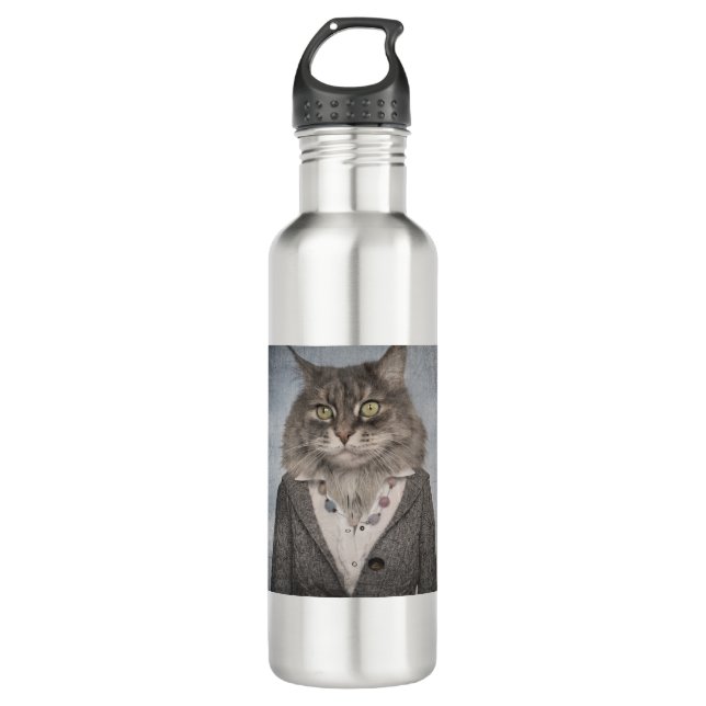 Katze in der Kleidung Edelstahlflasche (Vorderseite)