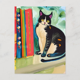 Katze in der virtuellen Bibliothek Postkarte