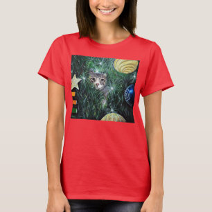Katze in der Weihnachtsbaummalerei T-Shirt