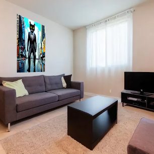 Katze in einem Anzug in der Stadt   AI Art Poster