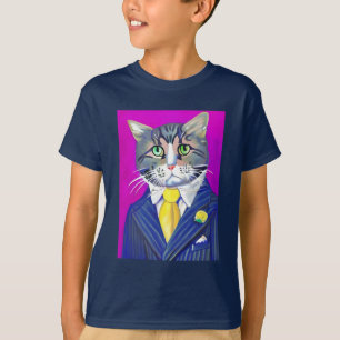 Katze in einem Anzug und Krawatte Kid's T-Shirt
